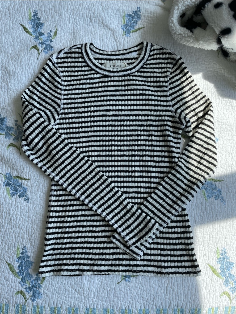 Everlane Black & White Striped Ribbed Long-Sleeve Top